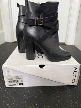 Aldo Elissa-97 Leather Wrap-Strap Block Heel Ankle Boots